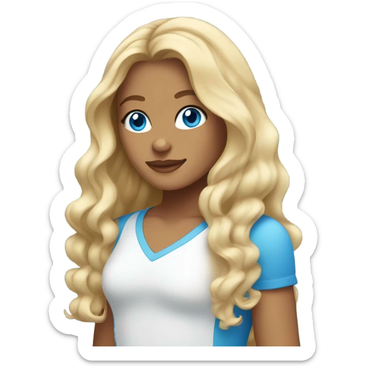 Tanned girl. Long, wavy and blonde hair. Blue eyes. sticker
