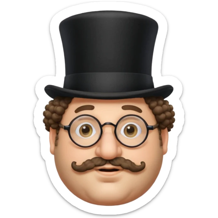 Fat Jewish man with curly hair a top hat glasses and a large nose  sticker