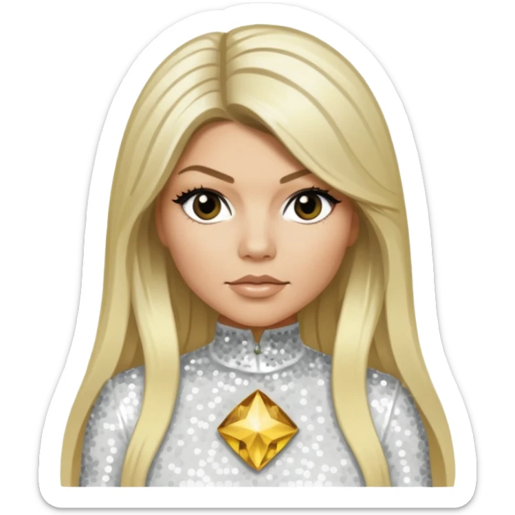 Fergie from Black Eyed Peas with long blonde hair, white sequin outfit  sticker