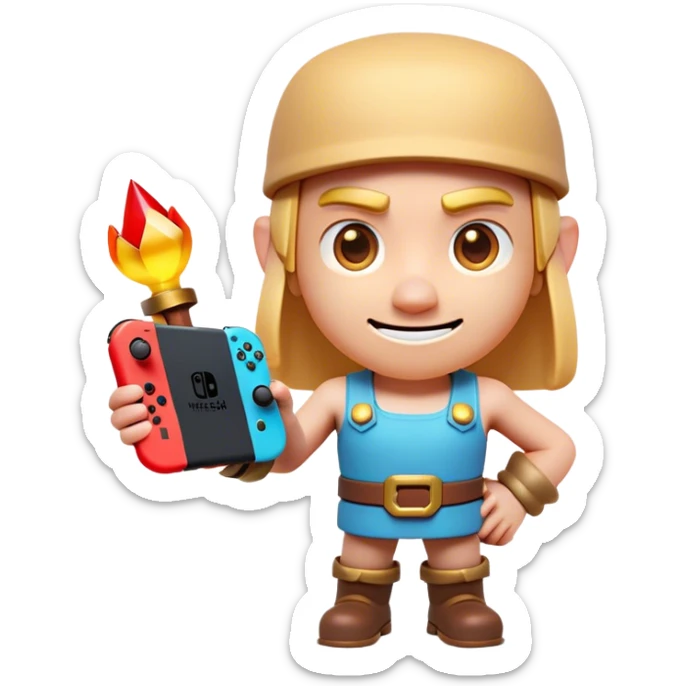 Clash of Clans aesthetic: Cinematic Playful Nintendo Switch Portrait Emoji, rendered in a 3D vector-style similar to standard emojis with minimal shading and bold, simplified shapes. A compact, distinct form with signature details, softly glowing with a nostalgic gaming charm. Simplified yet unmistakably iconic, highly detailed and consistent, glowing with a soft radiance and high shine. Stylized with a touch of retro gaming magic and a soft glowing outline, capturing the essence of a beloved gaming relic with a friendly, playful manner! sticker