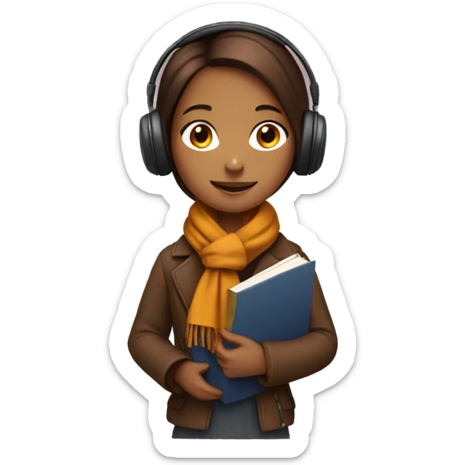 girl with brown scarf and headphones holding a book and wearing autumn clothes  sticker