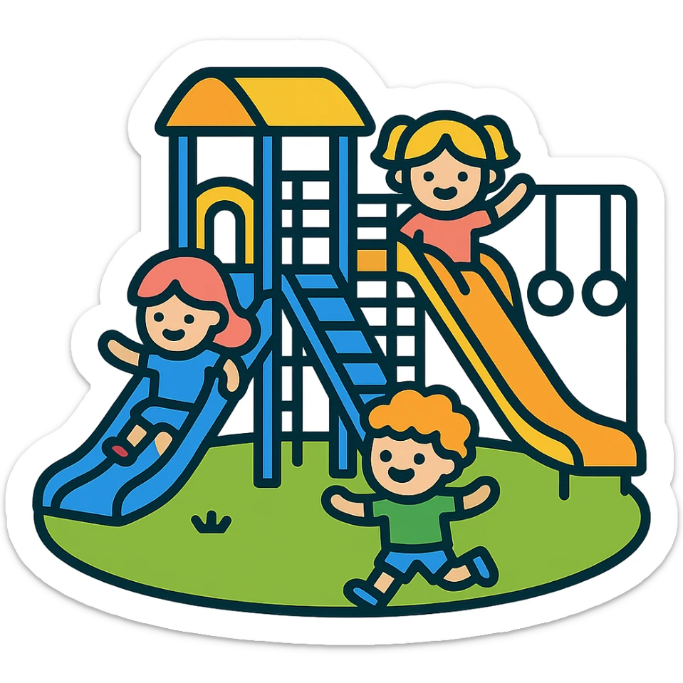 Add a cute wig to the children playing in the playground emoji, keep the background transparent. sticker