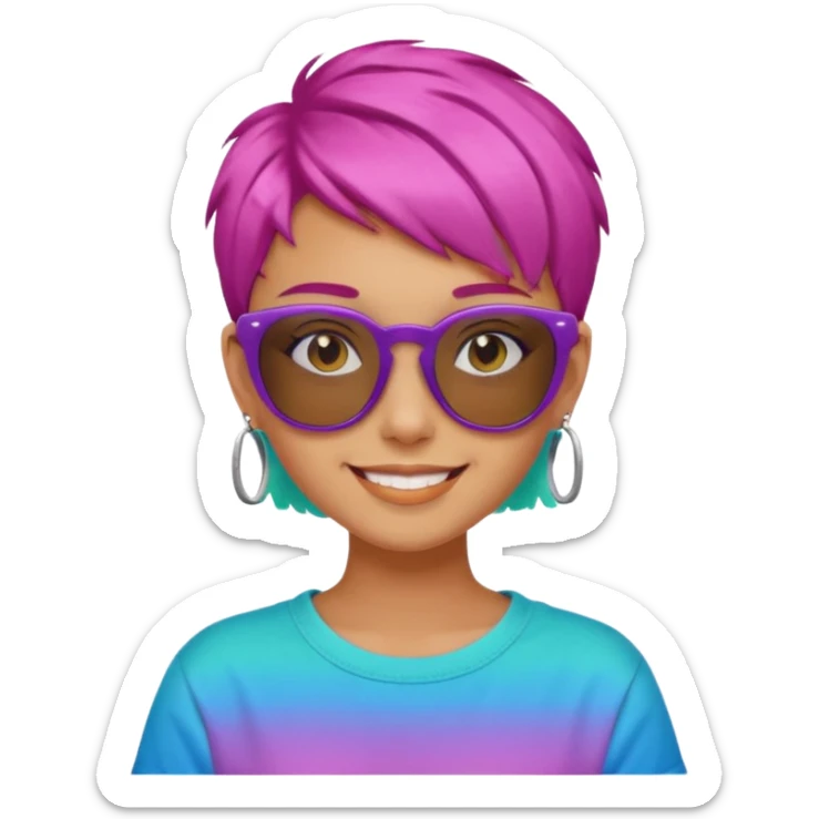 stylish teen girl wearing shades and dyed colorful short hair, stylish outfit sticker