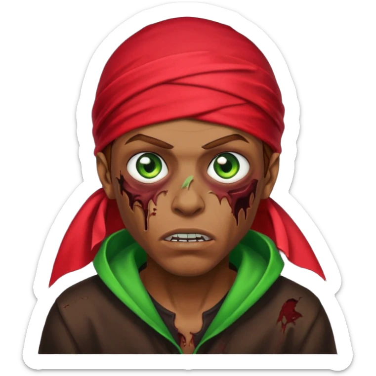 Red durag, men zombie with brown hair color and green eye color, with dark vampire clothes sticker