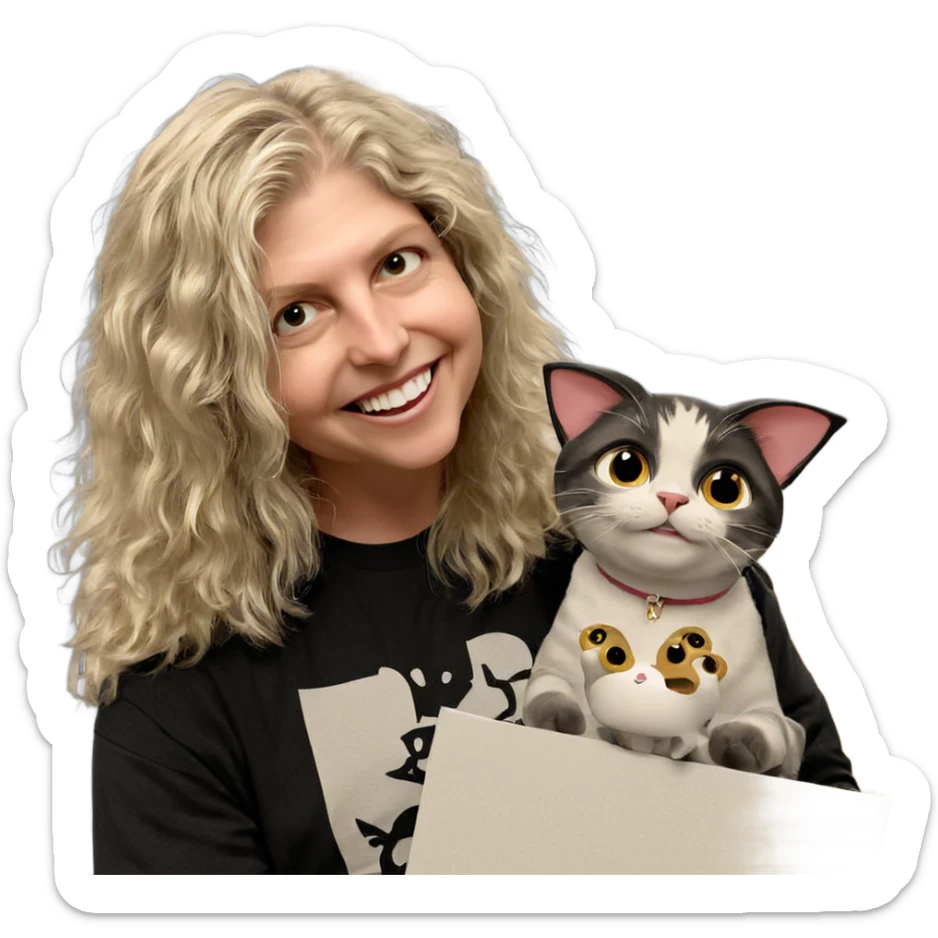 smiling boy with cat ears sticker