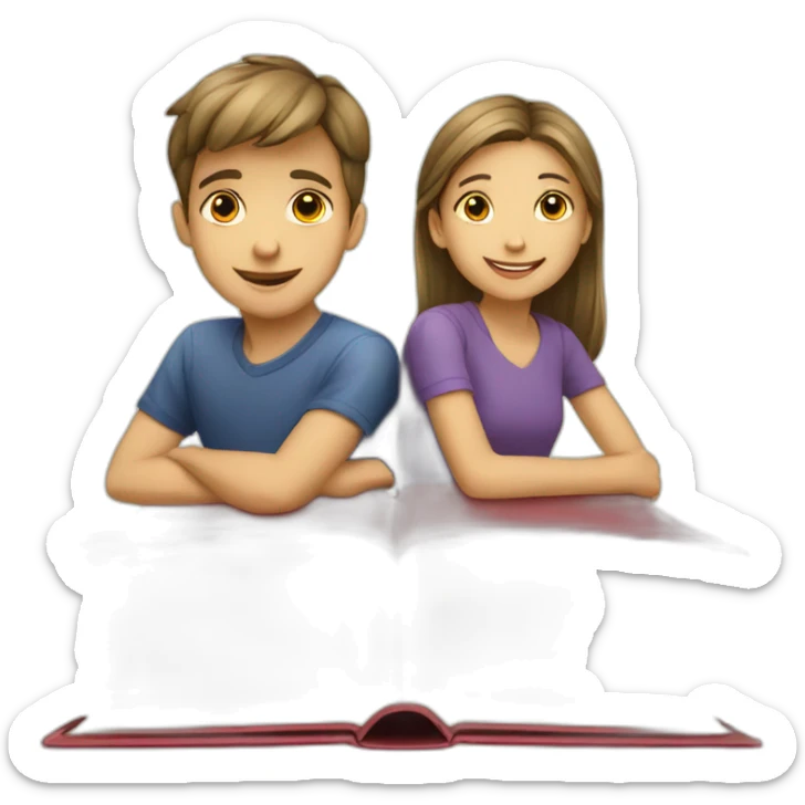 boy and girl of seven years old with an English textbook sticker