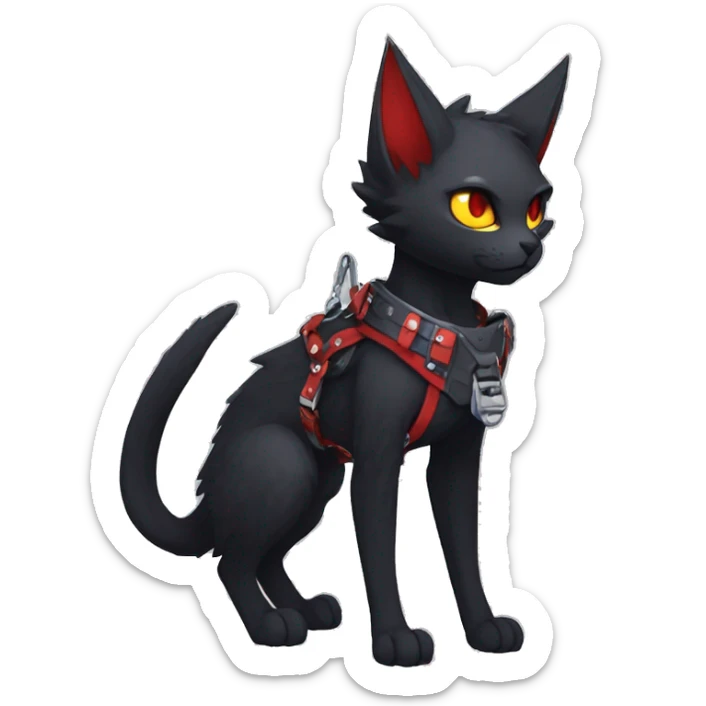 cool edgy black punk red ethereal fantasy nargacuga-bat-cat-Fakemon collar harness full body sticker
