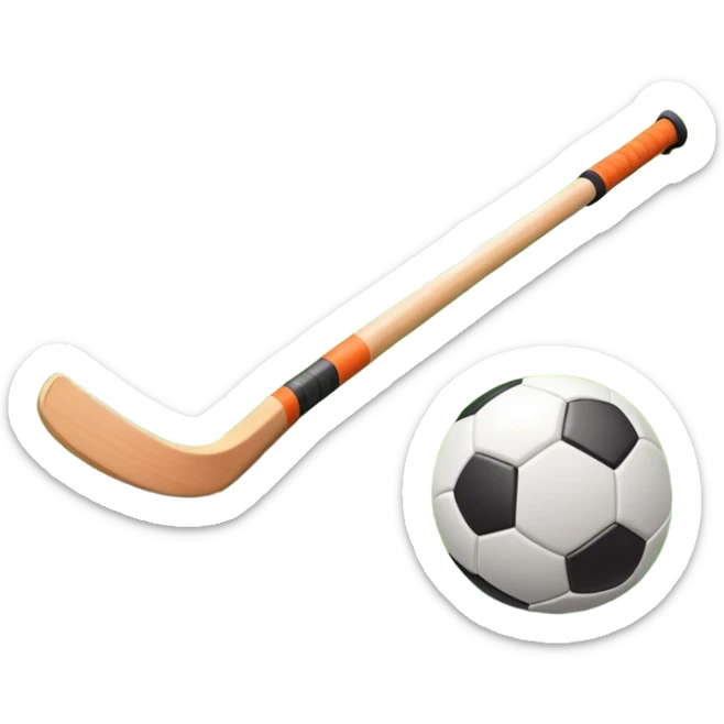 A field hockey stick and ball on a vibrant green grass field, with goalposts and clear field markings in the background. The scene emphasizes the bright, lush grass, highlighting the fast-paced and strategic nature of hockey on a well-maintained pitch. sticker