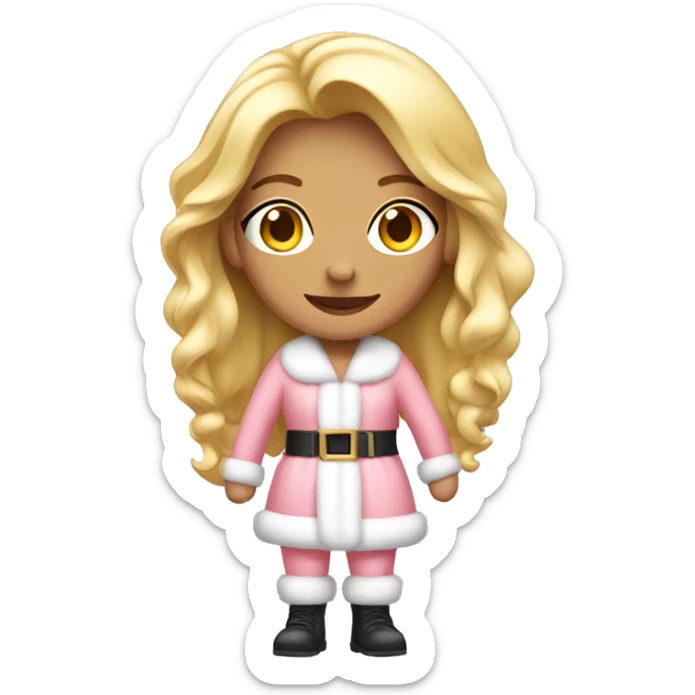 Full body blonde Pretty girl in a light pink Santa outfit  sticker