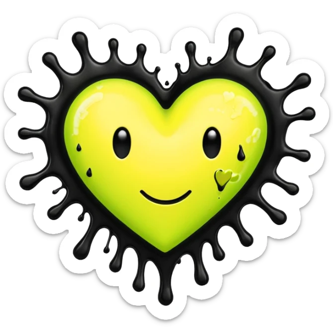 A neon yellow heart with black splashes and The text UVP in the heart sticker