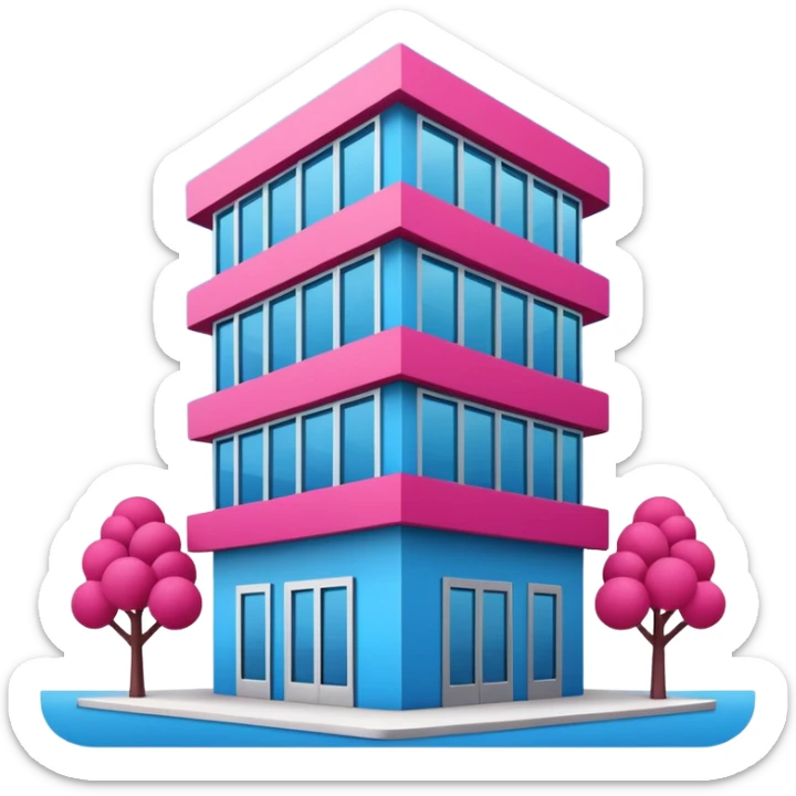 The building houses the Ozon order pickup point in its signature blue (digital blue) and raspberry colors. sticker