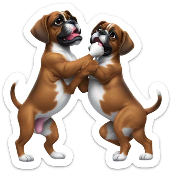 2 brindle boxer puppies playing football in football pads sticker