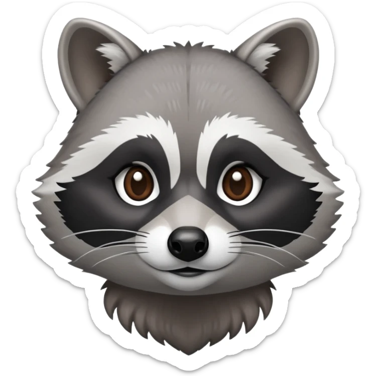 Cinematic-Noble-Raccoon-Portrait-Emoji – Poised and confident, with a sturdy build and a beautifully textured fur of silver-grey accented by dark black facial markings, deep-set, intelligent brown eyes, simplified yet sharp and sophisticated. sticker