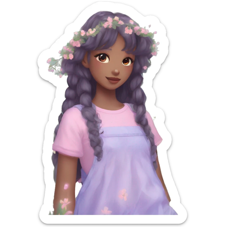 Dreamy pretty shiny colorful girl in nature pastelcore kawaii aesthetic sticker