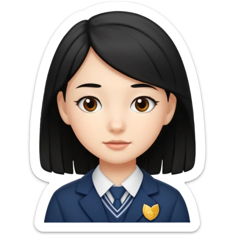 a middle school girl in a school uniform and black hair sticker