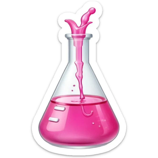 Miniatura de un frasco de laboratorio o un tubo de ensayo elegante con un líquido rosa vibrante, sobre una superficie de mármol. Iluminación de estudio. Estilo sofisticado sticker