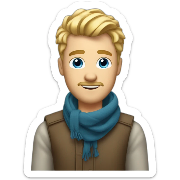 blonde guy with a taper fade, short beard, blue eyes and a big nose and a scarf in the front sticker