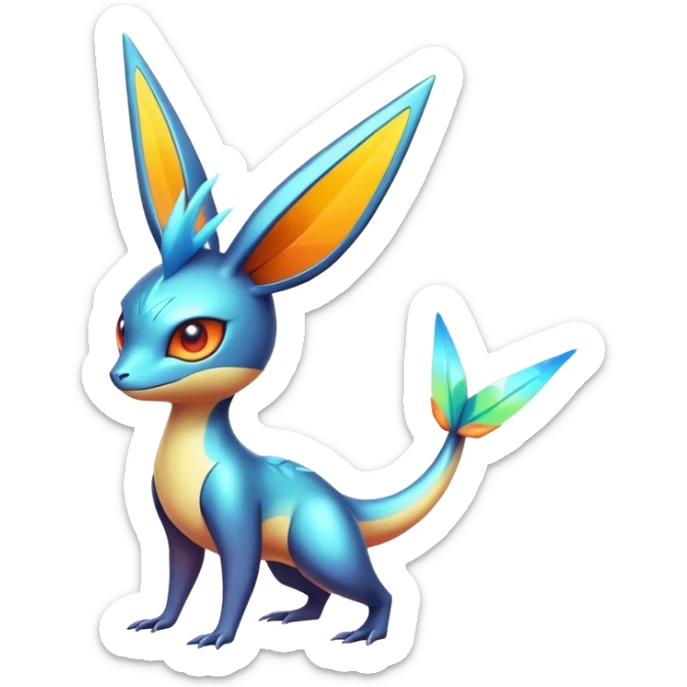 Colorful Shiny Exotic Victini-Salandit-Aurorus-Fakémon-hybrid-creature (full body)  sticker