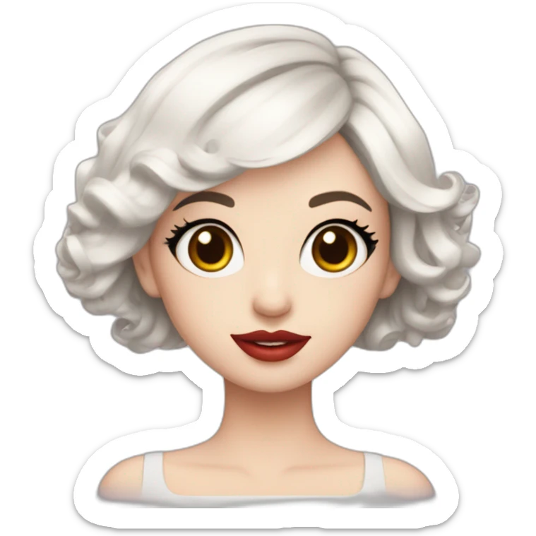 beautiful-young-woman,white-hair,square-hair,white-skin,oval-face,big-eyes,black eyes, redlips sticker