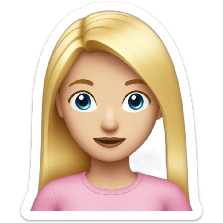 Blond girl with blue eyes and a pink shirt, straight hair sticker