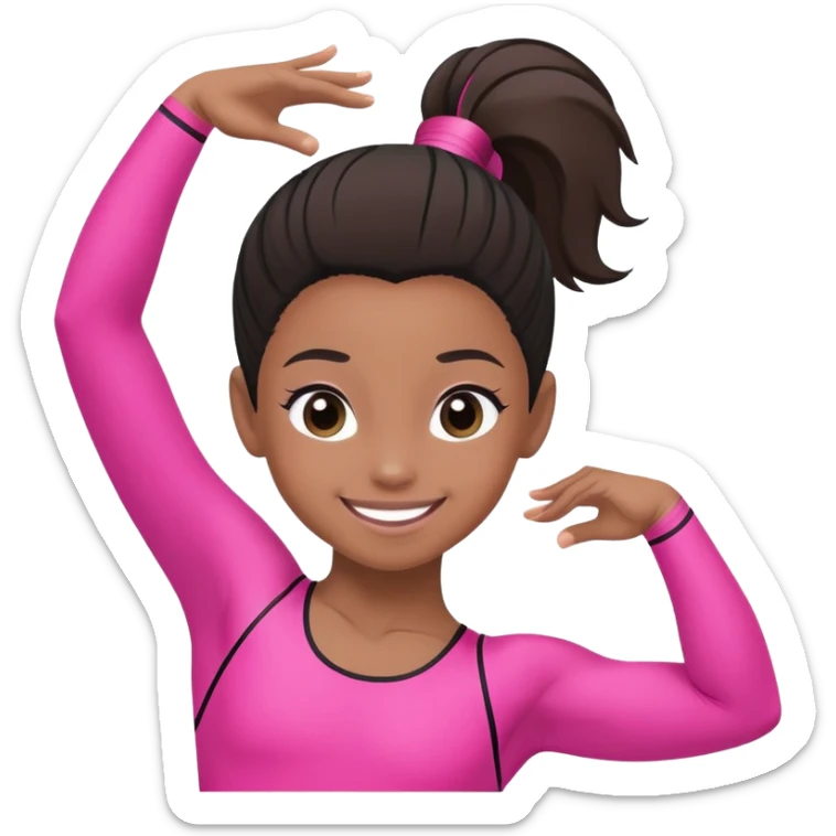 "A gymnast in black and minimal pink outfit with a smile and a look of surprise (normal skin) sticker