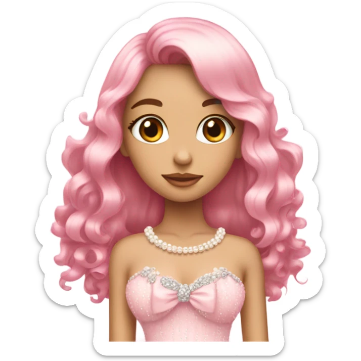 pretty. pink. Long hair. Pink bows. Pearls. Light pink. Diamonds, dress. sticker