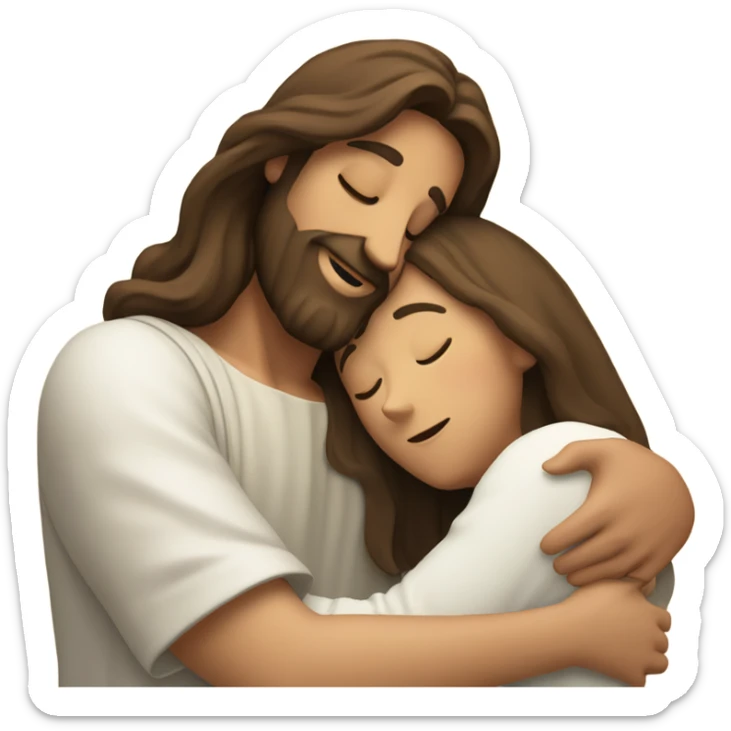 Jesus hugging a brunette woman sticker