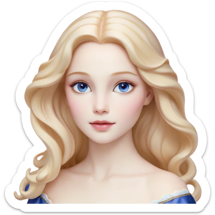 Cinematic Realistic Sleeping Beauty (Aurora) Portrait, with porcelain-like skin featuring a natural rosy flush, illuminated by soft lighting that highlights the gentle contours of her face. Her golden blonde hair flows in soft, detailed waves with subtle highlights that shimmer in the light. Her deep violet-blue eyes radiate warmth and innocence, framed by arched brows and long lashes. With a soft, serene smile, she holds a delicate rose gently in one hand, her other hand resting lightly by her side. She is dressed in her classic pink gown, the fabric rich in texture with delicate folds that catch the light. A golden crown rests atop her head, gleaming with royal refinement. The portrait captures a soft, glowing aura, blending realism with an ethereal sense of beauty and timeless enchantment. sticker