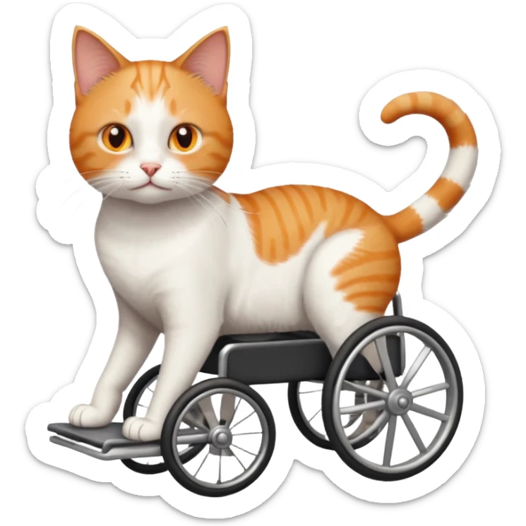 full body small short hair ginger and white cat with orange eyes walking in a wheelchair for cats sticker