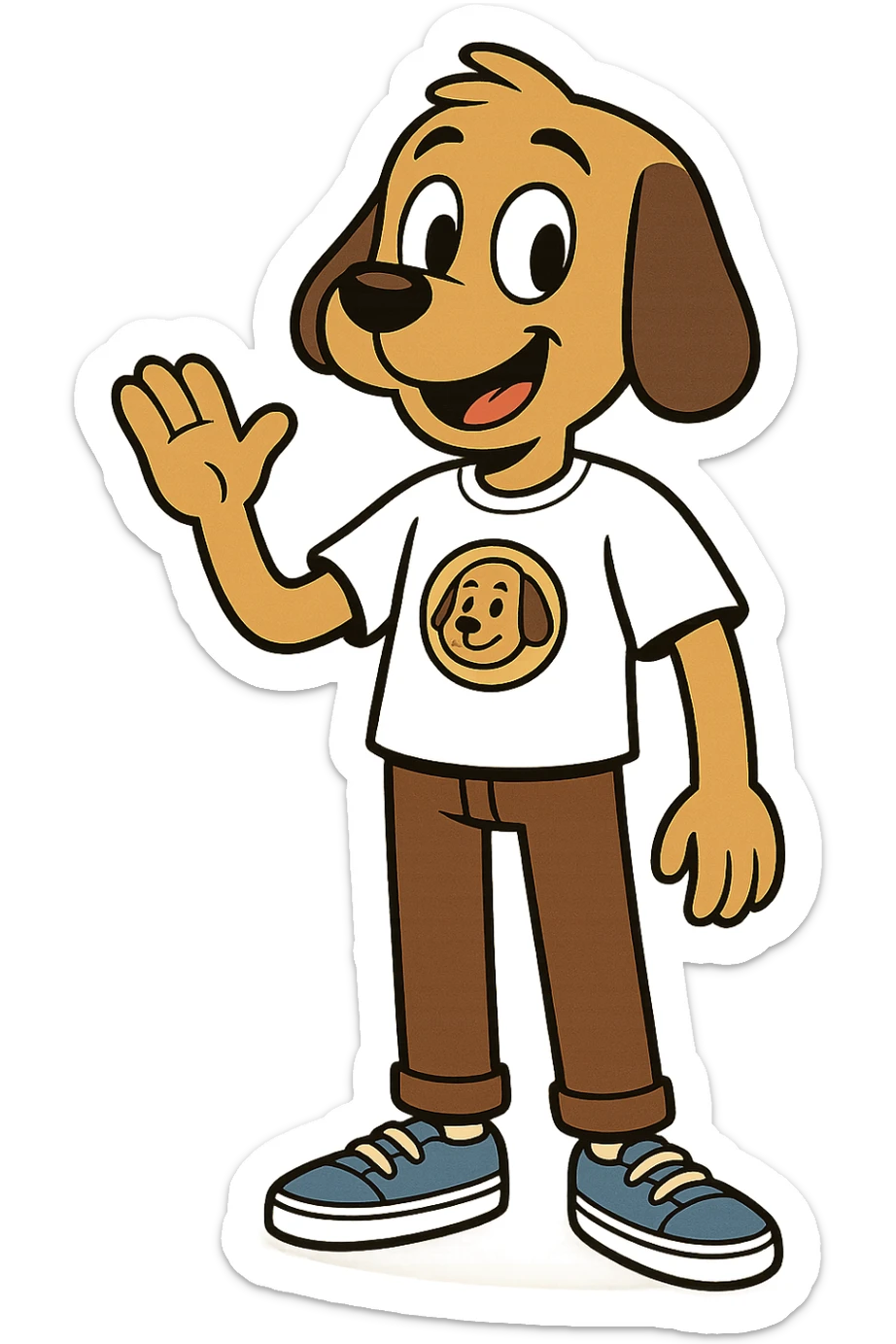 A boy dog mascot logo t-shirts brown trousers blue vans shoe  sticker
