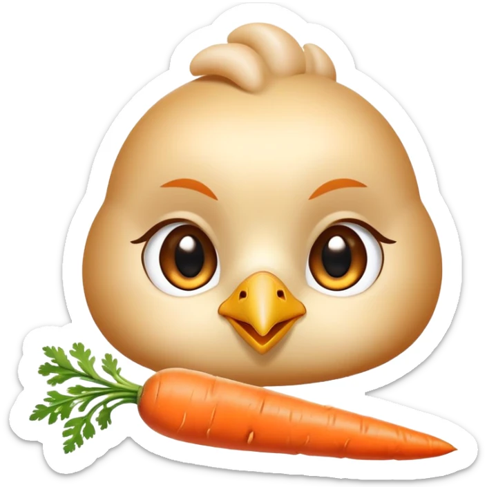 Chicken pieces and bright orange carrots with soft golden particles flowing toward a normal-looking eye and smooth skin. The design shows how vitamin A from both animal and plant sources contributes to eye and skin health in a friendly, non-threatening way. sticker
