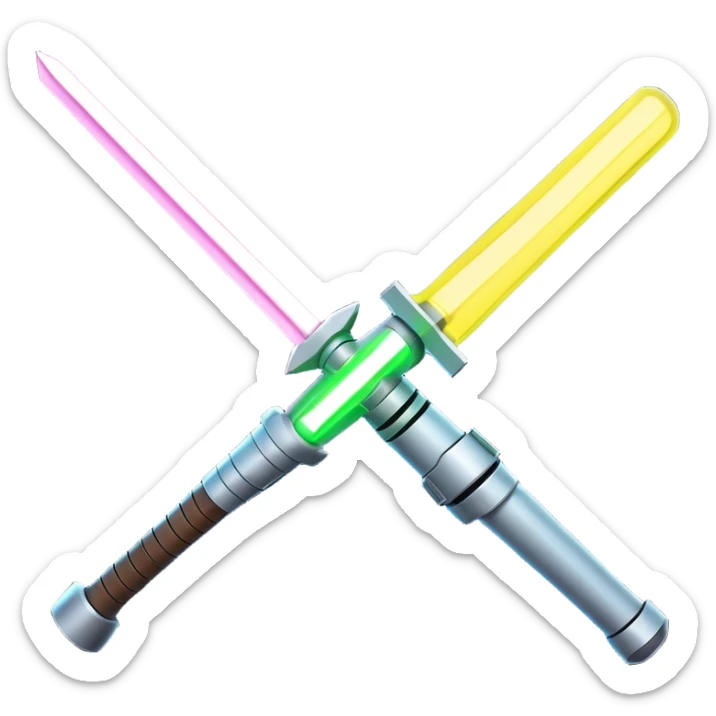 Clash of Clans aesthetic: Cinematic heroic Star Wars light sabre Emoji, rendered in a 3D vector-style similar to standard emojis with minimal shading and bold, simplified shapes. A compact, vibrant energy blade with a neon-hued, glowing edge . Stylized with a touch of interstellar elegance and a soft glowing outline, capturing the essence of a legendary energy blade with a friendly, playful manner! sticker