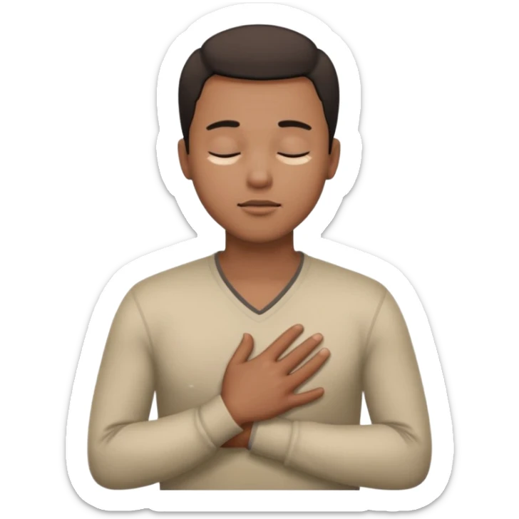una mano en pecho ojos cerrados hombre multirracial sticker