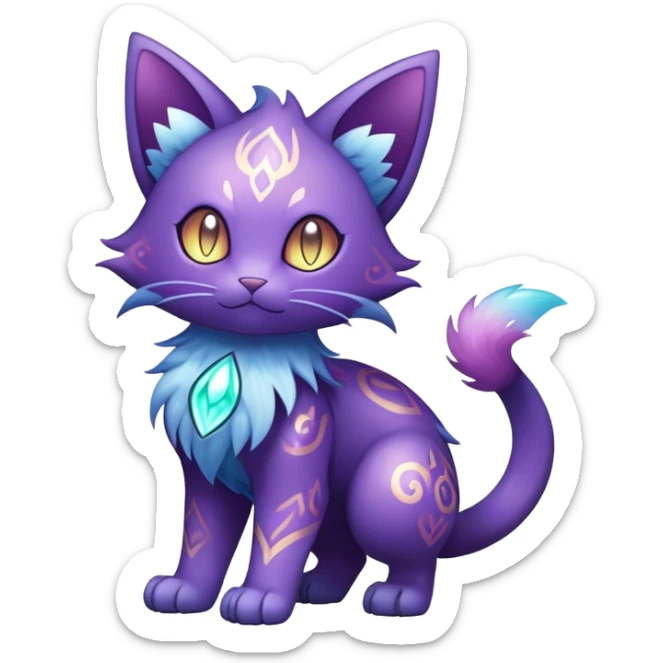 Shiny Magical Elemental Mysterious Purrloin-Delcatty-Pokémon-Fakémon-hybrid-creature (full body) sticker