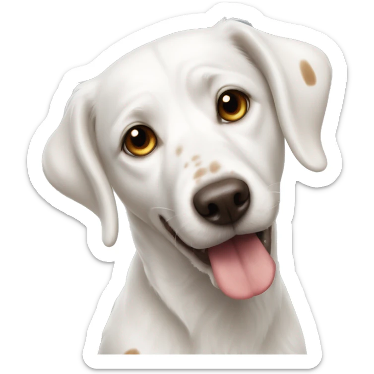 White dog with tongue out and brown spots on eyes and ears sticker