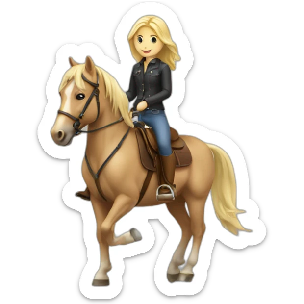 shoulder length blonde girl riding a horse full body sticker