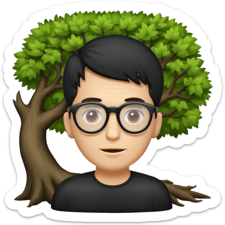 Une souche d'arbre mort avec un homme noir à lunette couché dessous sticker