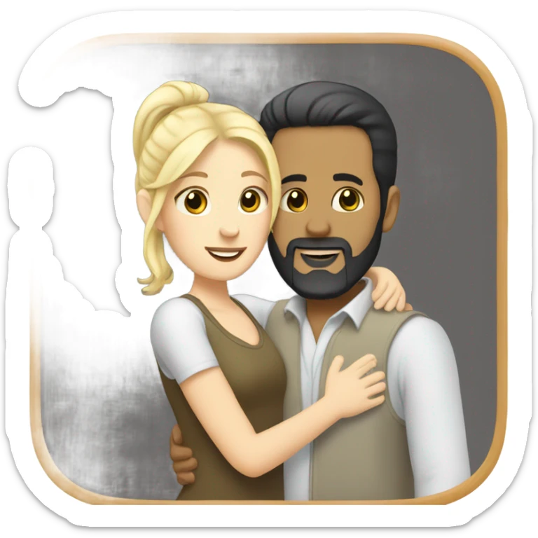 Man, white skin, short black hair, long beard, hugging a white woman, blonde hair  sticker