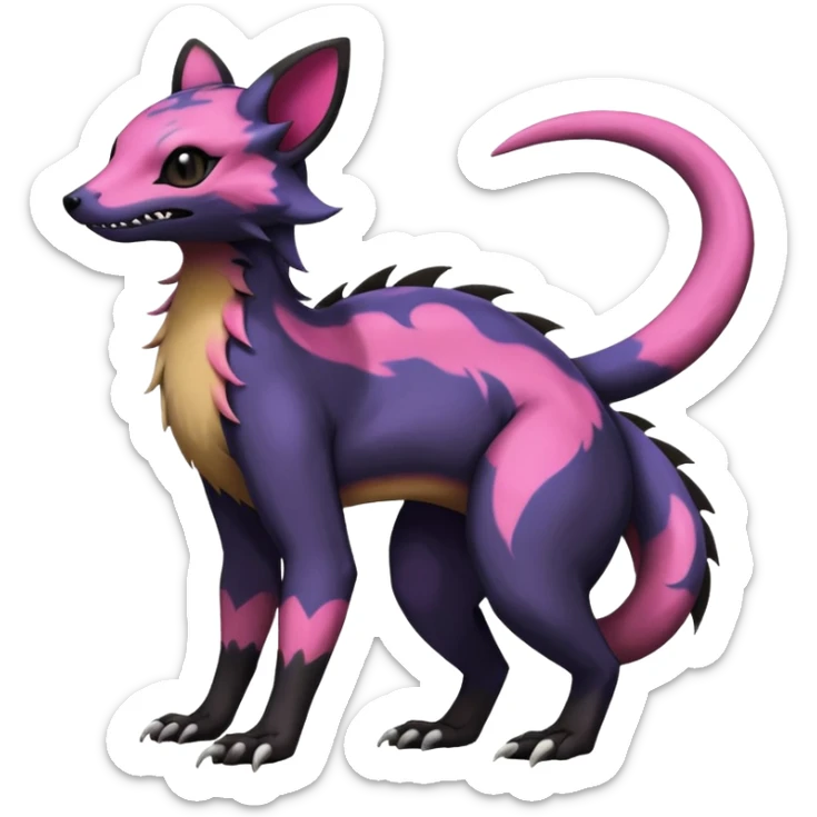 Rare epic aesthetic colorful Salandit-Noibat-Eevee-Civet-species-Fakemon-hybrid-creature, with markings, full body sticker