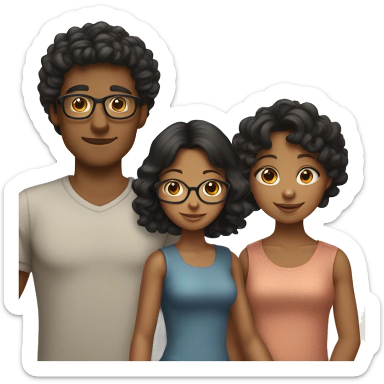 Family of 3; MOM IS A TAN SKIN GIRL, with LONG WAVY BLACK HAIR and BANGS; DAD IS A LIGHT BROWN SKIN BOY, GLASSES, with SHORT STRAIGHT BLACK HAIR; YOUNG GIRL IS A TAN SKIN GIRL, with LONG BROWN CURLY HAIR sticker