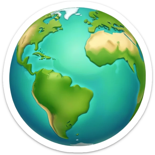 Earth globe with green continents shaped to form the number 1, iOS emoji style sticker
