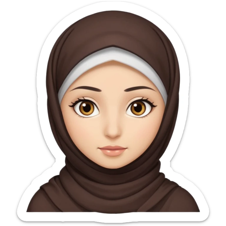 hijab with appear of some hair dark brown eyes and long lashes with and light  skin sticker