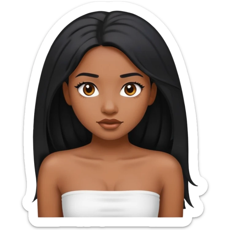Black girl with long black hair wearing a white tube top sticker