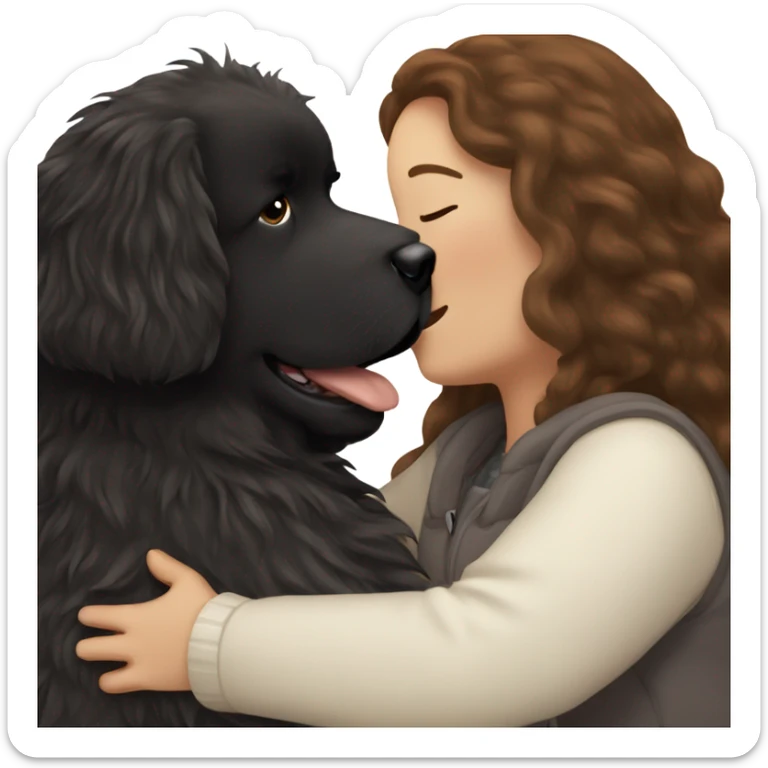 fluffy black newfoundland hugging white girl with long brown hair sticker