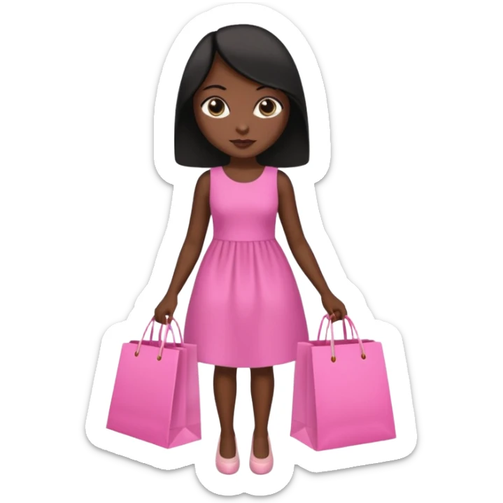 Uma menina morena cabelo liso preto olhos puxados fazendo compra com sacolas rosas  sticker