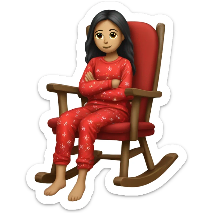 girl faceless in red christmas pjamas sitting in a rocking chair sticker