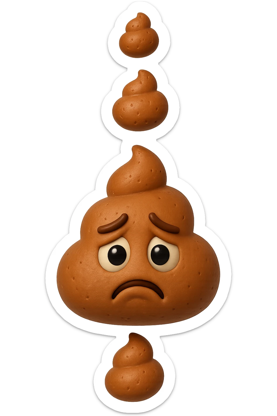 EMOJI STILE IPHONE 3D DI palline di cacca tristi che cadono dall'alto verticalmente, iperrealistico 4k sticker