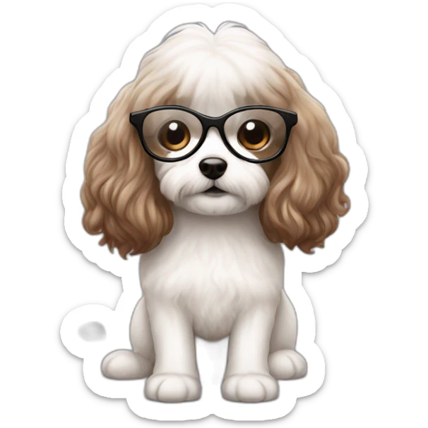 Long straight brown hair, eyeglassed turkish girl with white maltipoo sticker