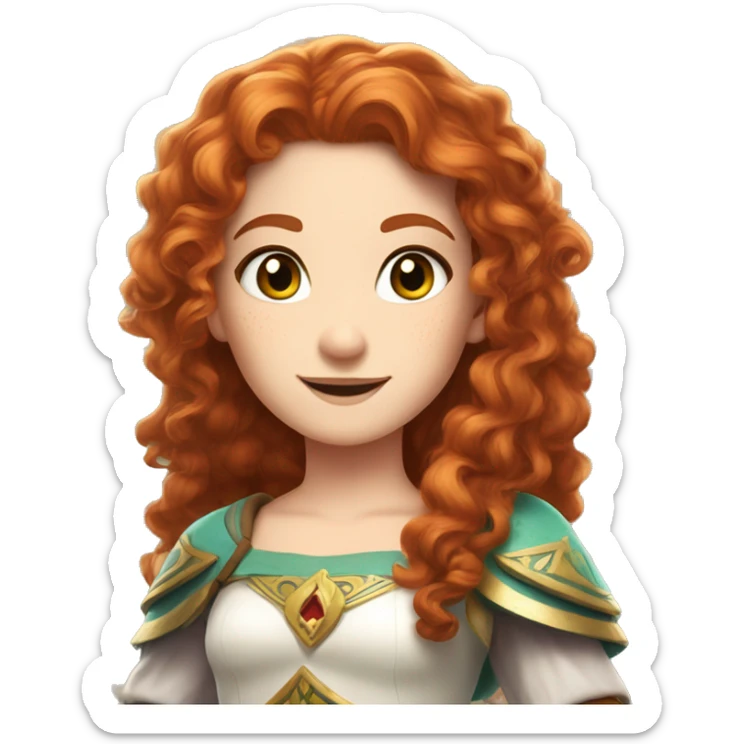 a white girl with long red curly hair and freckles, cosplaying Princess Zelda posing and smiling sticker