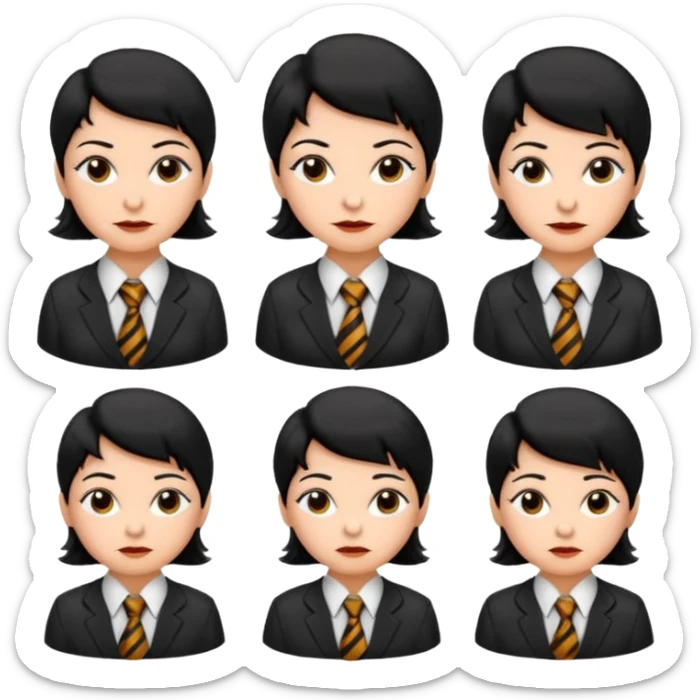 old women with Necktie. different hair styles, black hair. sticker